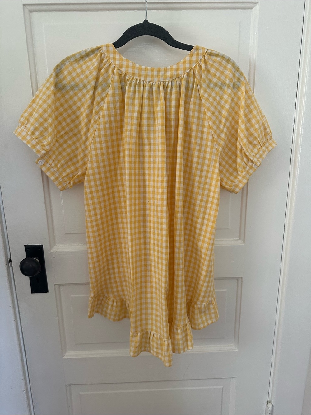 Women’s Yellow Gingham Ruffle Button-Front Top - Picture 5 of 5